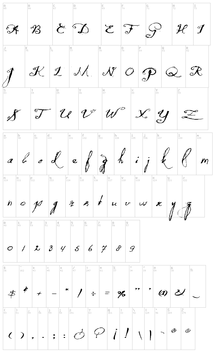Quilted Butterfly font map